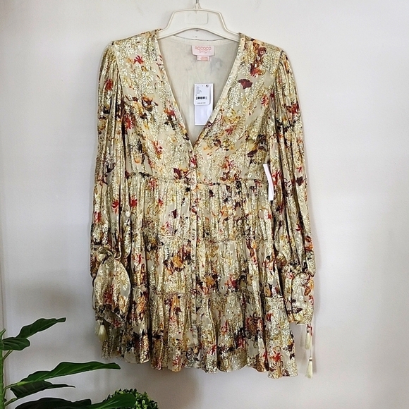 Rococo Sand Dresses & Skirts - Rococo Sand Cara Mini Dress metallic gold floral free people womens Size large